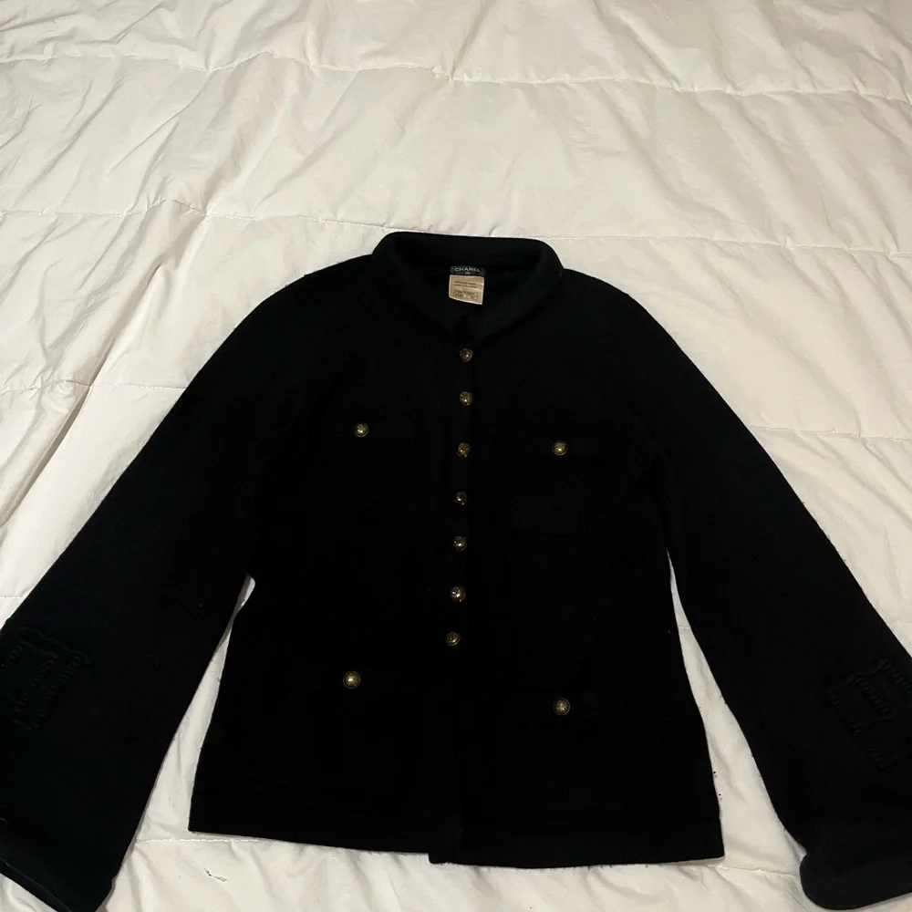 CHANEL Black Wool Button Front Cardigan Jacket